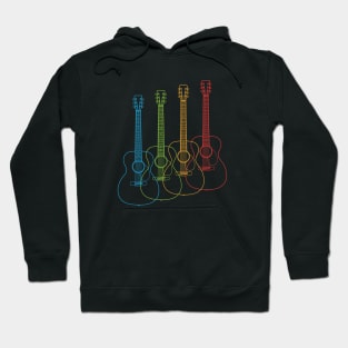 Four Concert Style Acoustic Guitar Outlines Multi Color Hoodie